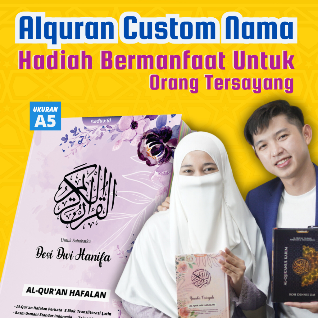 AlQuran Custom Nama (GRATIS TULIS NAMA TANPA PO) Ukuran A5 Desain Cantik Fitur Lengkap Bisa COD desain by Nadira.id