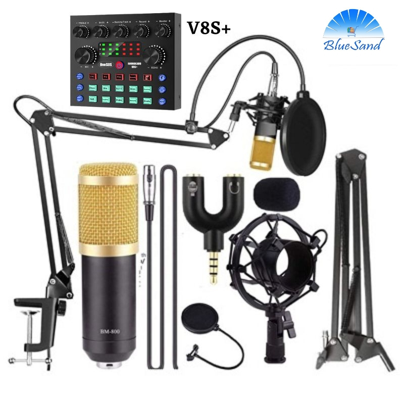 PAKET KUMPLIT MIC CONDENSER BM 800 + STAND + SOUNDCARD V8S V8S Plus + SPLITTER Mic BM800 Full Set Fo