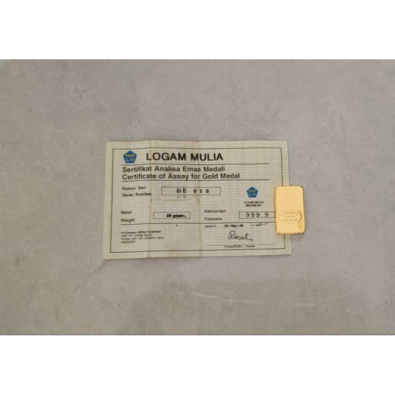 Logam Mulia Antam Retro 10 Gram Tahun 1995 Kadar 999.9