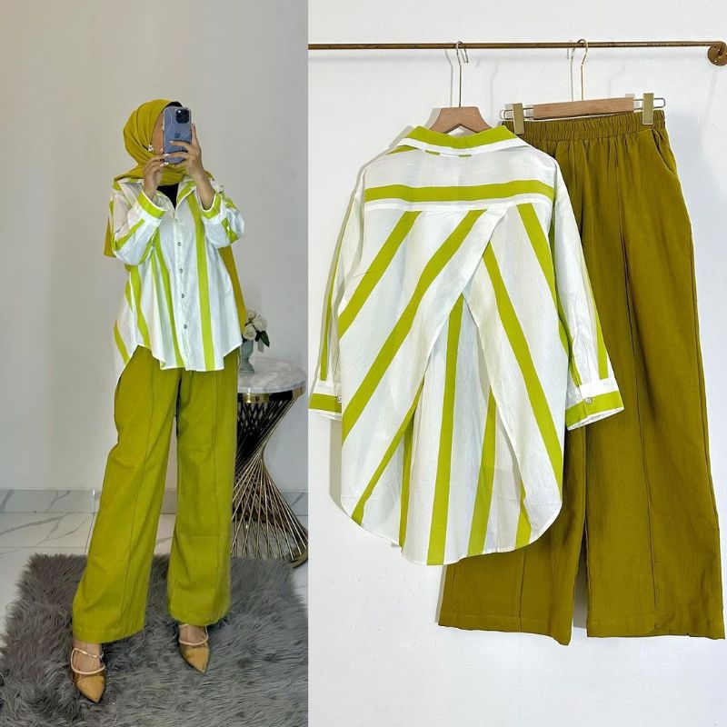 One Set Linen / One Set Kulot Blouse  /Setelan Celana Wanita Jumbo terbaru terlaris