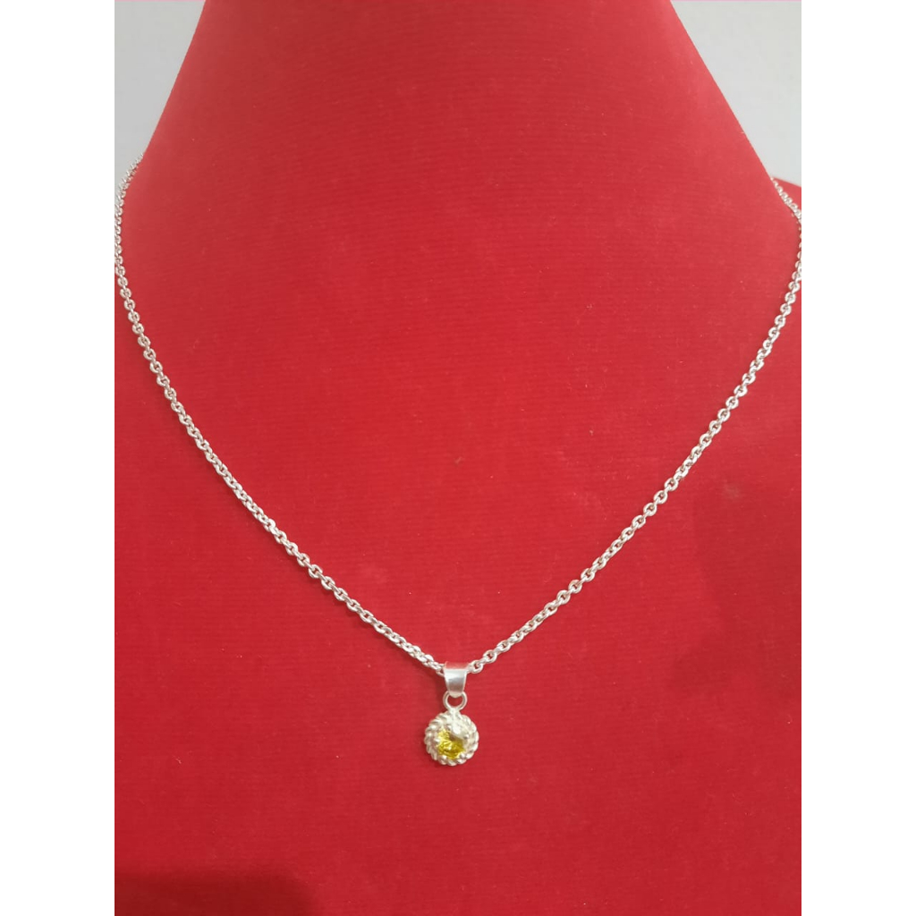 kalung perak set liontin perak murni permata sirkon handmade