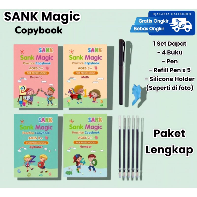 SANK Magic Practice Book 1 Set isi 4 Buku + Pulpen Buku ajaib Belajar Edukasi anak
