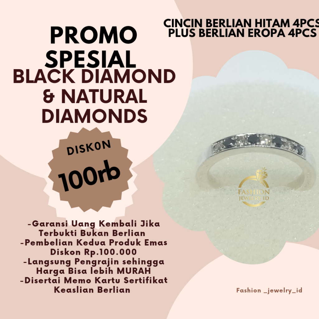Cincin berlian hitam + berlian eropa emas putih 300