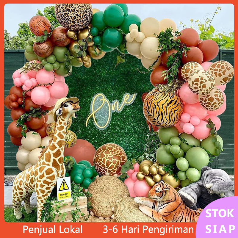 160Pcs Balon Hijau Garland Garland Arch Kit Jungle Safari Party Balon Wild One Dekorasi Pesta Ulang 