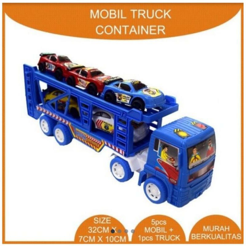 Mainan Anak Truk Container Pengangkut Mobil Kecil  - Mobil Trailer