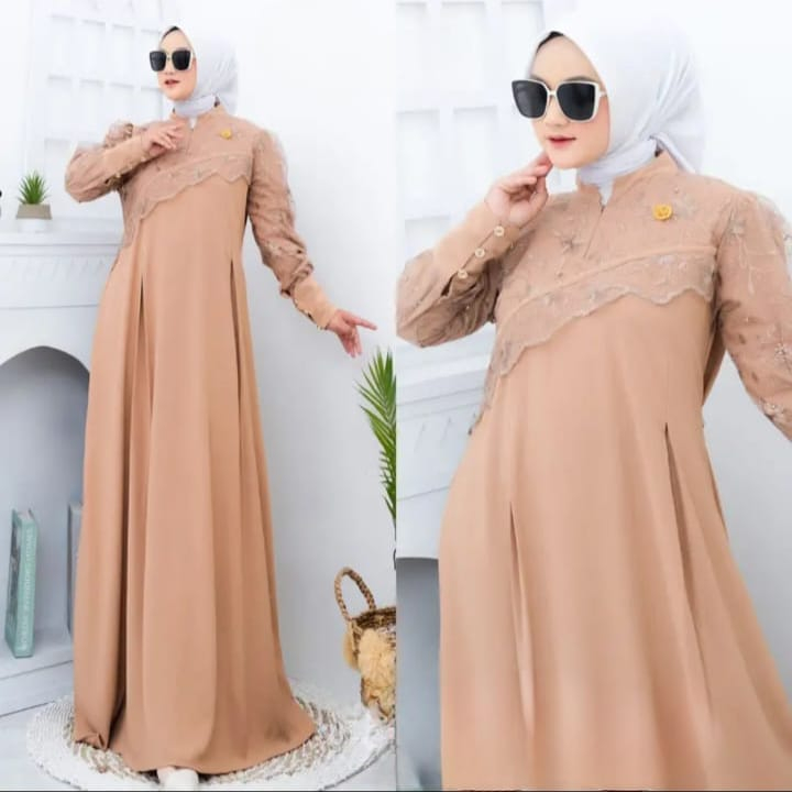 Meisya Dress Gamis Muslim Wanita Modern Kekinian Matt Cringkle Airflow Mix Brukat OOTD Dress Maxi Casual Daily Polos Basic Fashion Terlaris