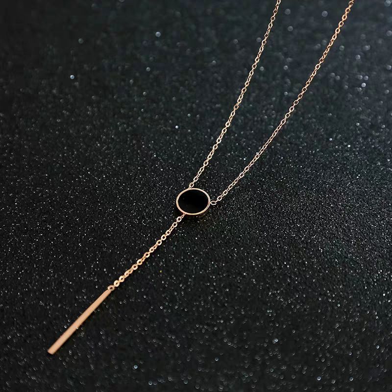 Kalung Titanium Wanita Anti karat/Kalung Wanita Liontin Bulat Hitam Jurai