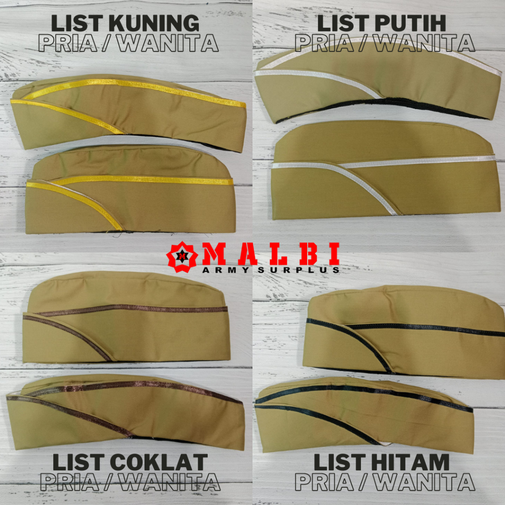 Topi Mut PNS Halus Peci Muts ASN Mutz Coklat Lis Kuning Putih Coklat Hitam Pria Wanita
