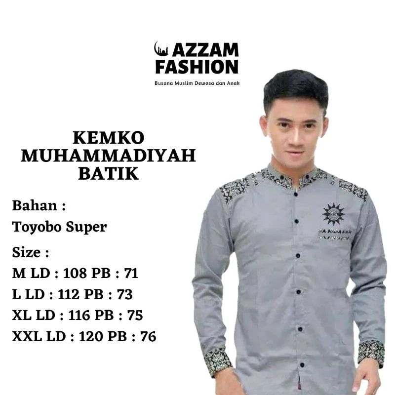 Kemeja Muhammadiyah premium Abu-abu Kombinasi Batik laris