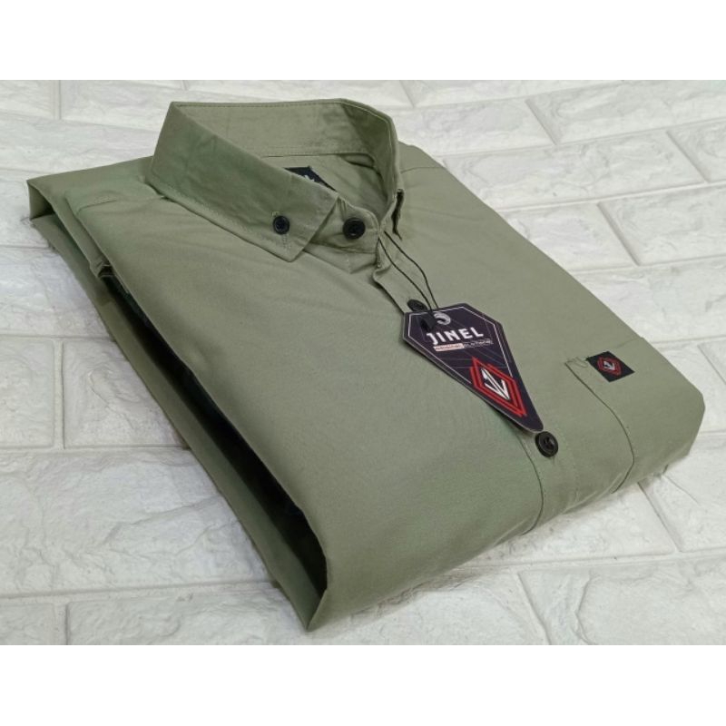 Kemeja Polos Pendek Pria Bahan Katun Warna Sage - Kemeja Pendek Polos Katun Pria