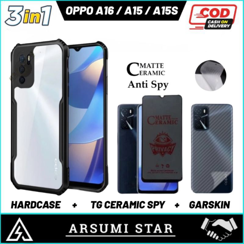 PROMO PAKET 3 IN 1  CASE TRANSPARAN OPPO A16 / A16S / A15 / A15S SERIES HARDCASE ARMOR TPU SHOOKPROF