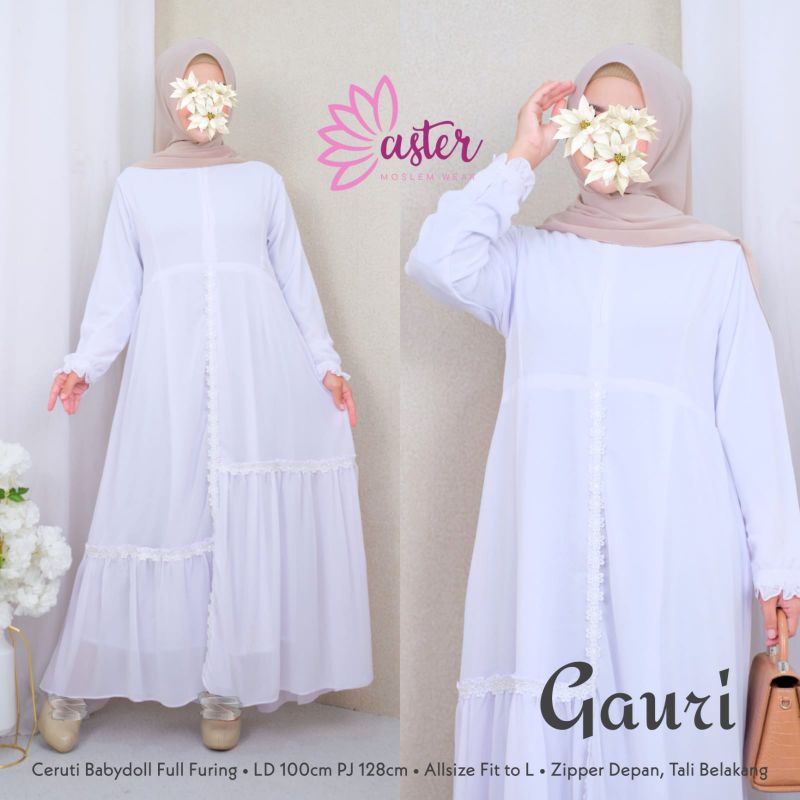 GAURI GAMIS SYARI PUTIH POLOS| LD 100 | BAHAN CERUTY ADEM | MAXY HQ | GAMIS BUSUI JUMBO | FASHION WA