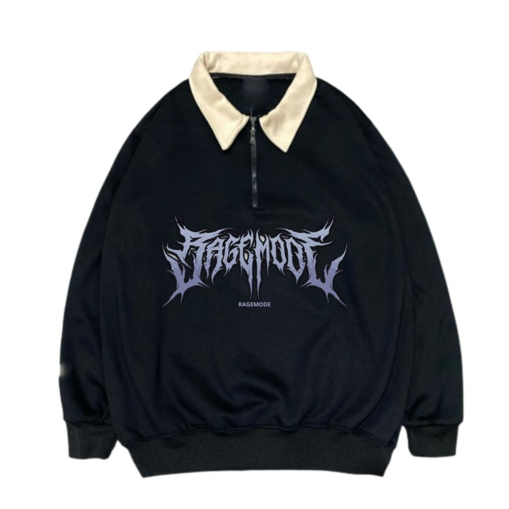 Rugby Jacket Halfzip Black Metal Ragemode | Sweater Rugby Vintage Switer Pria Wanita Premium Distro