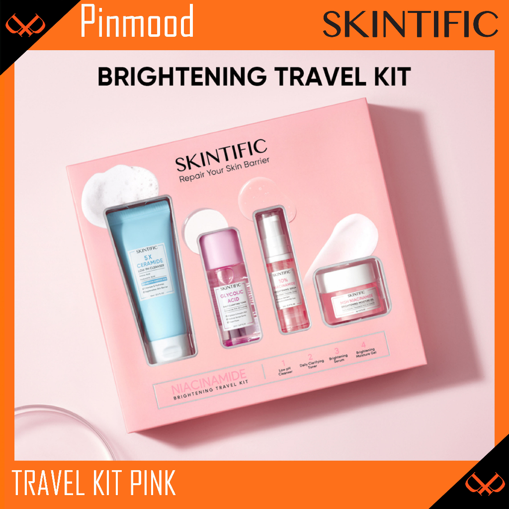 SKINTIFIC BRIGHTENING TRAVEL KIT SKINCARE PAKET MOISTURIZER MSH NIACINAMIDE + 5X LOW PH CLEANSER + D