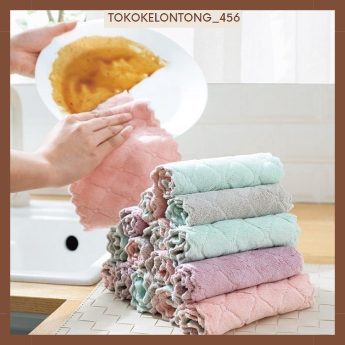 Kain lap mikrofiber anti minyak/kain lap piring gelas tebal/coral fleece