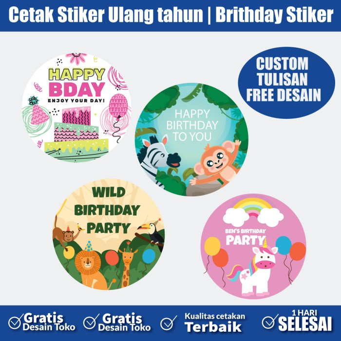 

Stiker Label ulang tahun birthday anak 1 hari selesai free desain custom