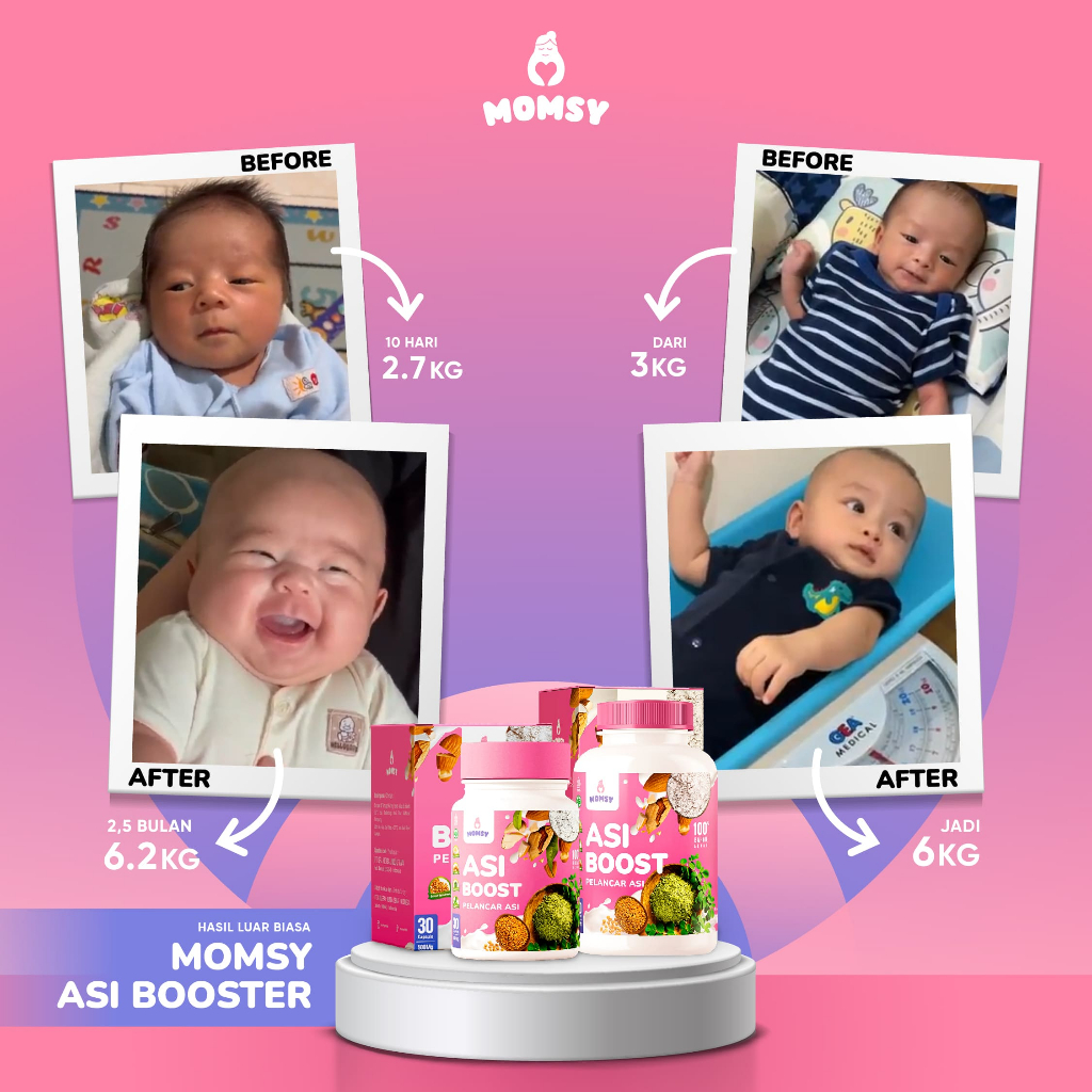 ASI BOOSTER MOMSY Paket 3pcs, 2 MOMSY Almond Mix Rasa Vanilla 20 sachet &amp; 1 ASI Boost (Kapsul) 60 kapsul