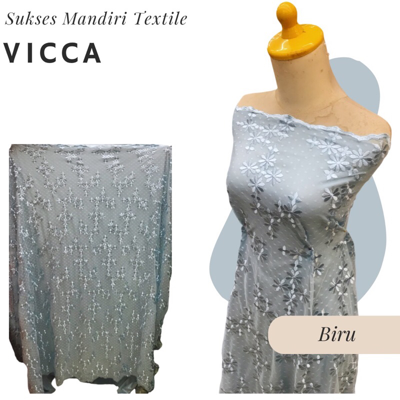 [VICCA] Tile tulle brokat brukat bunga kecil Warna Biru, Harga per 1/2 meter = 50 cm BAHAN KAIN BRUK