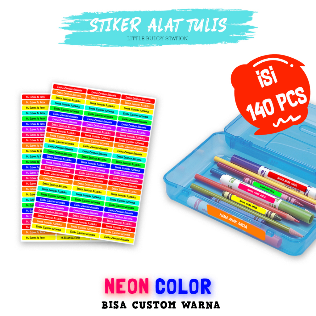 

Stiker Nama Anak Pensil Sticker Nama Anak Custom Label Nama Anak Alat Tulis Pensil Pulpen Waterproof Anti Air Warna Neon Lucu