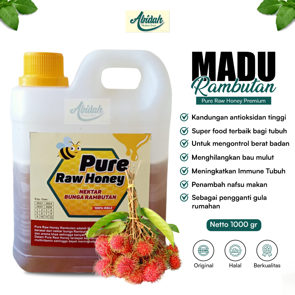 

Madu Rambutan 1kg Murni Asli 100% Alami Premium Pure Raw Honey Peningkat Stamina Daya Tahan Tubuh Imunitas Penambah Nafsu Makan Membantu Program Diet Anti Bakteri Asli Halal