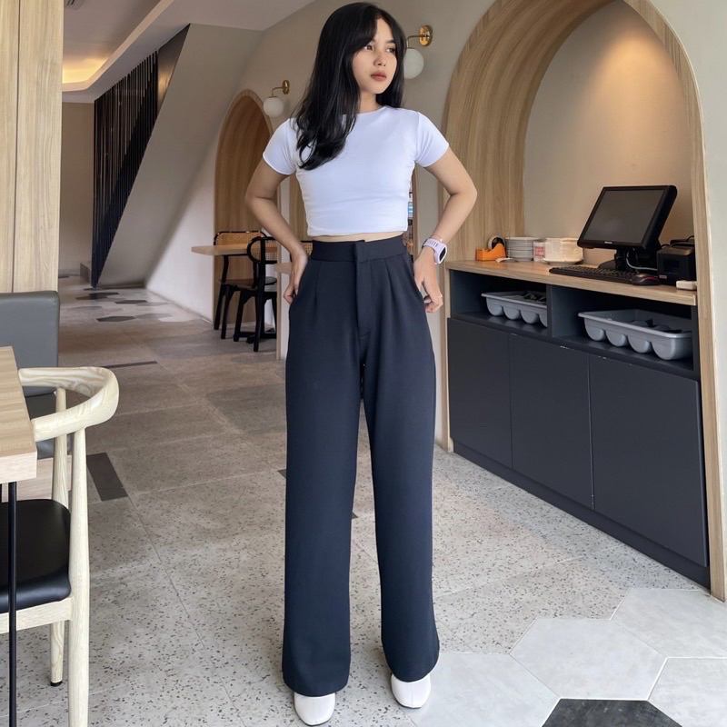 waffle uniqlo - Celana Murah Berkualitas Kulot Knit Premium - Korean Loose Pants Trousers haigwaist 