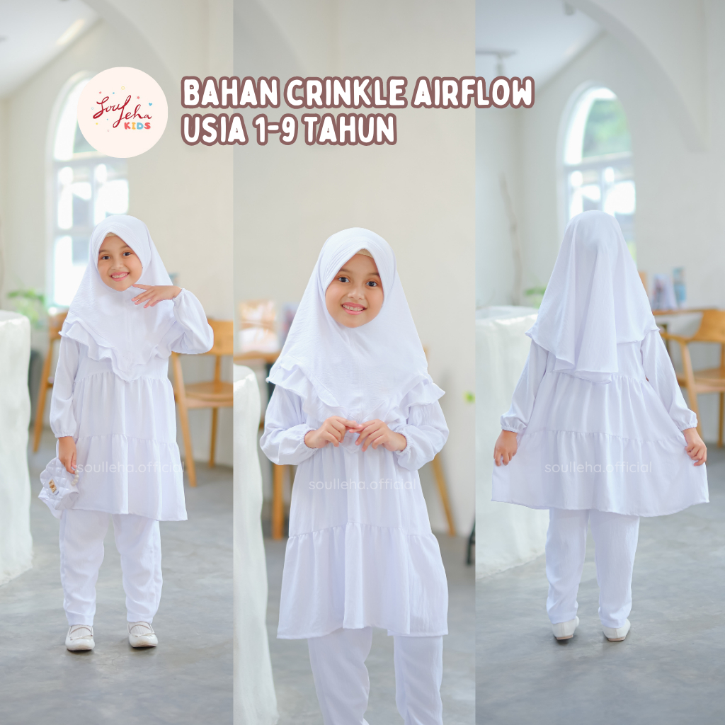 100% AMAN BAJU ANAK PUTIH BAJU MANASIK HAJI ANAK 1-9 TAHUN SETELAN BERGO CRINKLE AIRFLOW PREMIUM