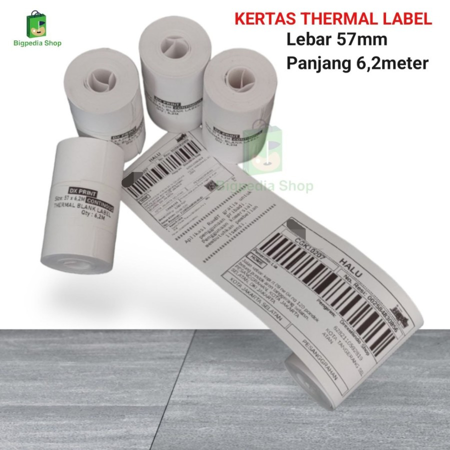 

Kertas Thermal Label Stiker 57x6.2M Buat Cetak Resi Alamat