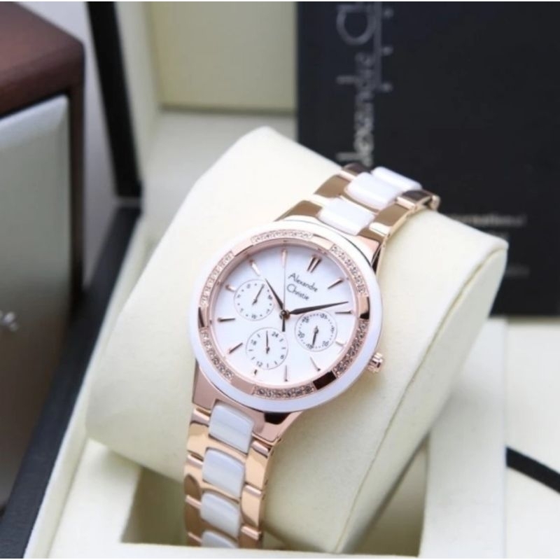 Jam Tangan Wanita Alexandre Christie AC 2299 BF AC2299 2299BF White Rosegold White Ceramic Original 