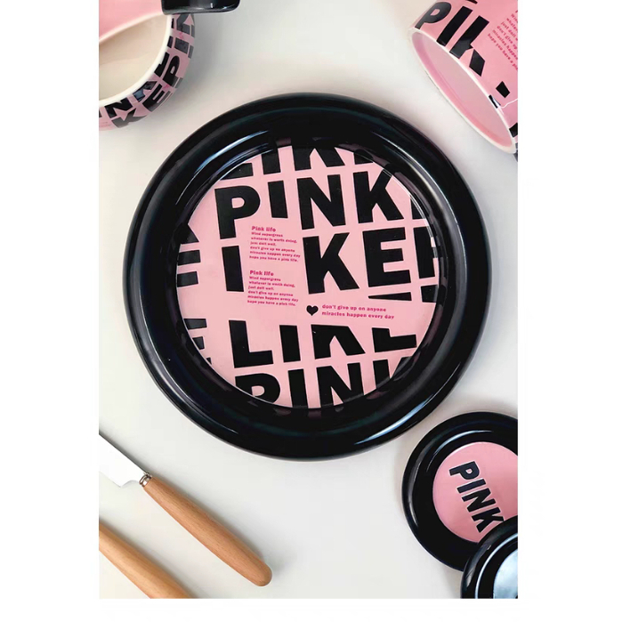BLACK & PINK SERIES/Piring Aesthetic Ala Korea/Piring Vintage/Korean Plate/Aesthetic Korean Plate/Pi