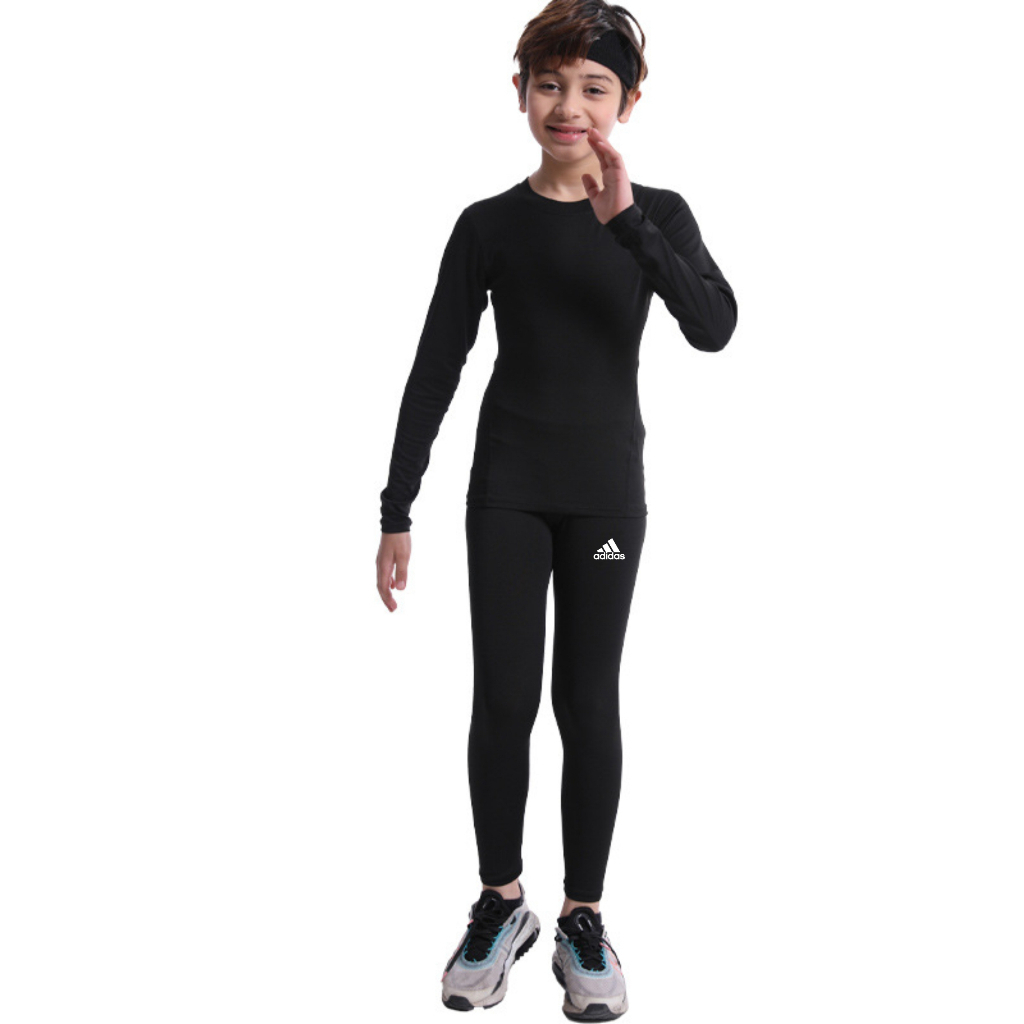 Sale/Diskon - Celana Menset Adidas Panjang Anak Anak Warna Hitam - Legging Manset Baselayer Kids Adi