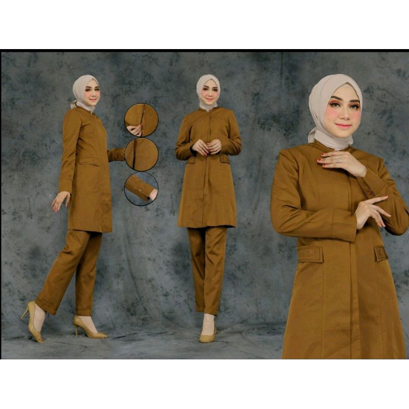 SERAGAM PEMDA TUNIK MIRING POLOS SET ROK. A/ SET ROK SPAN / SET. CELANA PANJANG BAHAN KATUN FREE HIJ