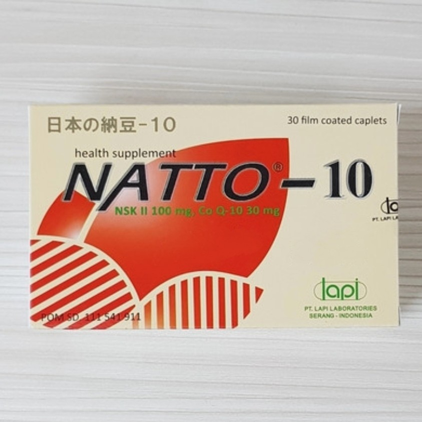 Natto-10 / Natto 10  - CO Q10 30 mg + Nattokinase 100 mg - Antioksidan - Kesehatan Jantung - 30 Tablet