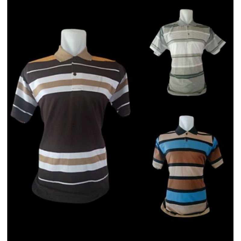 KALTIM Kaos Pria Kerah Tebal L Salur