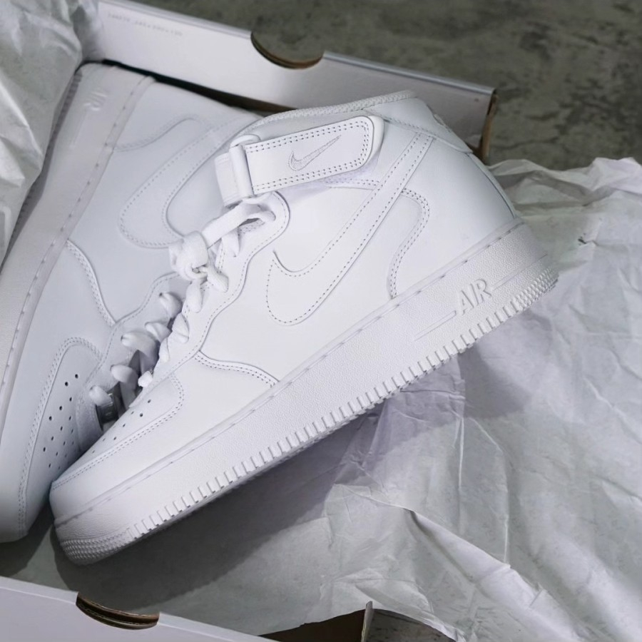 ORIGINAL Nike Air Force 1 Mid 07 Full All White Putih Sepatu Pria BNIB