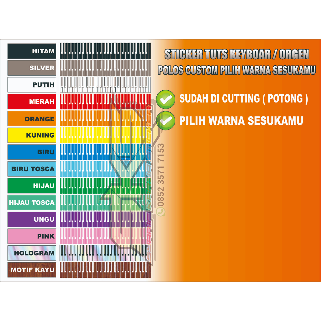 stiker tuts piano keyboard organ polos yamaha korg roland technics dll.