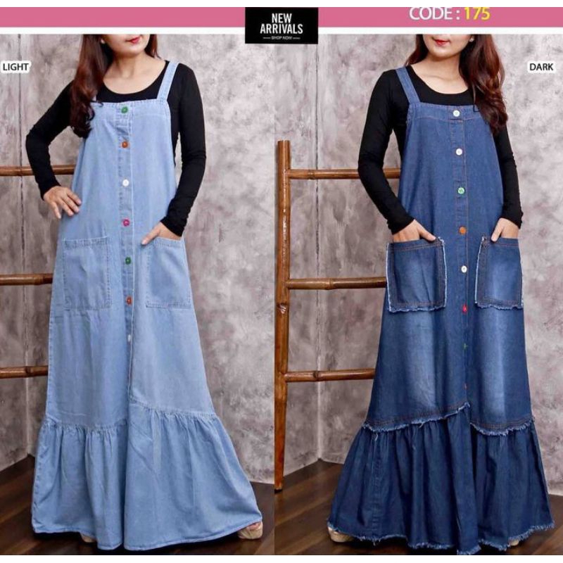 GAMIS JEANS KODOK/ OVERALL JEANS WASH /GAMIS ROK PANJANG