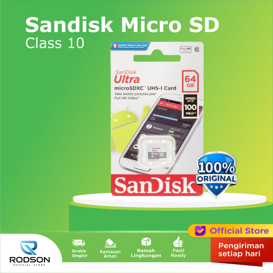 Sandisk Micro SD 32GB 64GB Ultra USH-1 Memori Memory CCTV HP