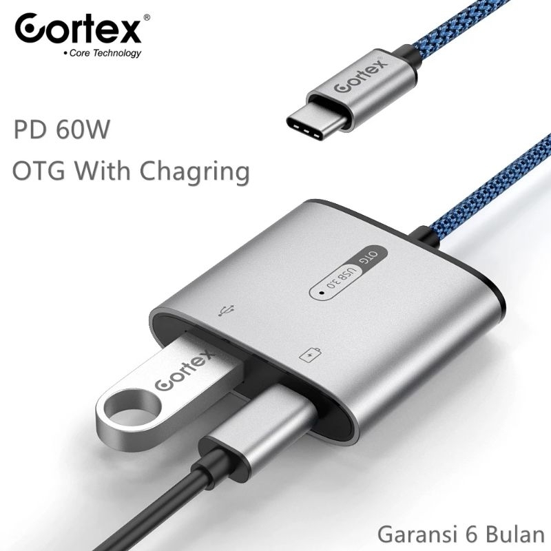 Cortex MH366 Spliter 2in1 USB-C to USB 3.0 OTG + Type-C Charging 60W