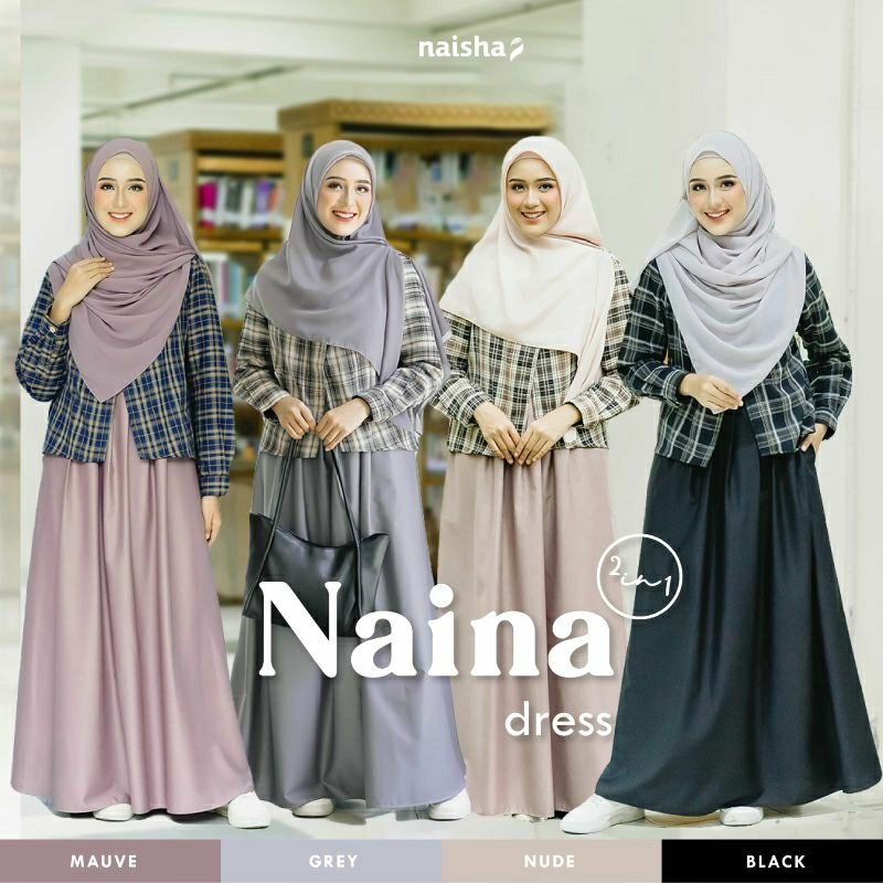 Baju gamis tanpa lengan dan outer panjang kotak kotak
