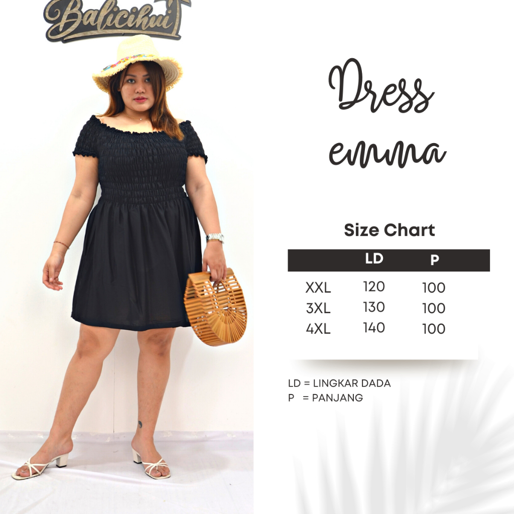 Balicihui Dress Kerut Jumbo Dress Emma Dress Wanita Plus Size Big Size Dress Bali