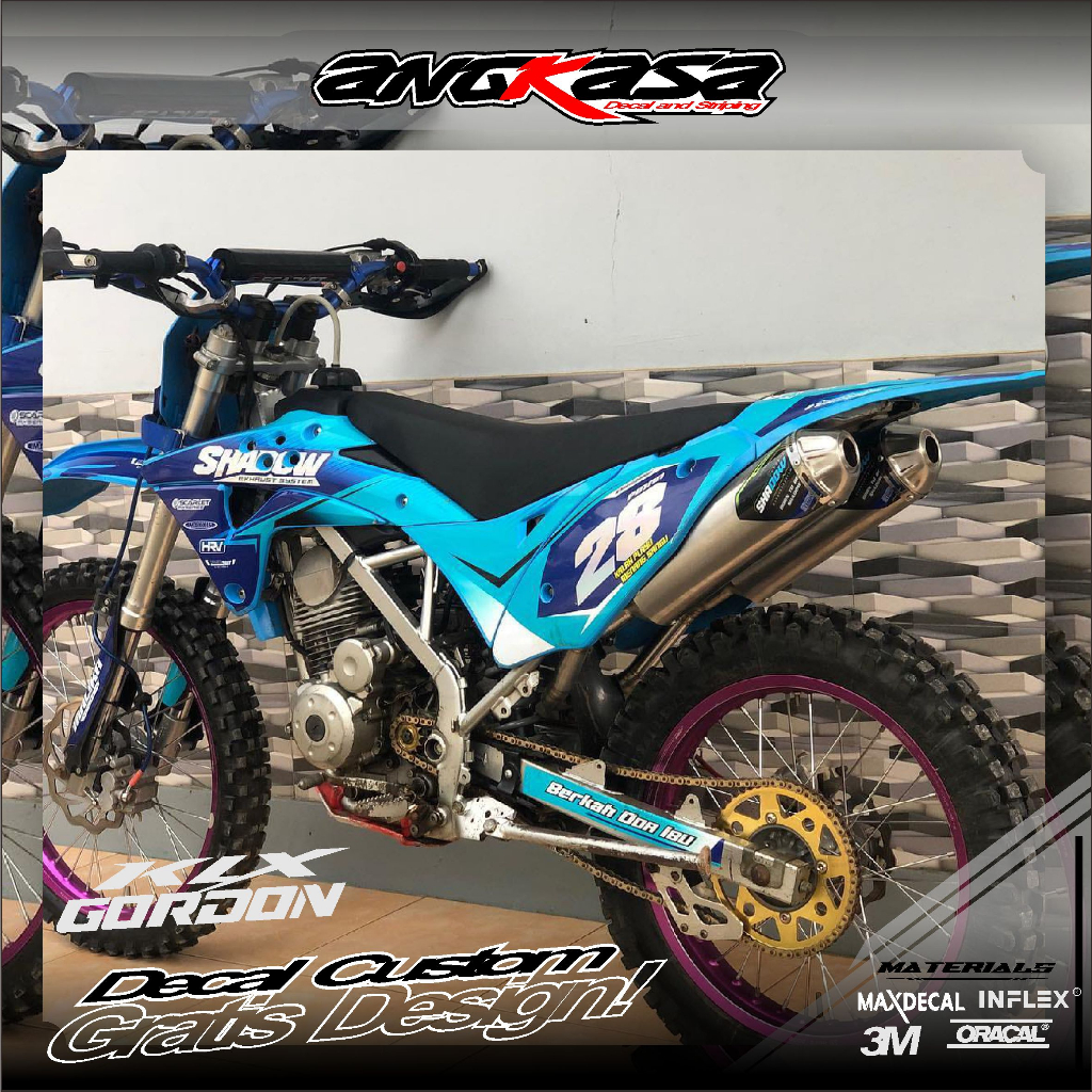 DECAL KLX GORDONS WARNA BIRU PREMIUM SUPER GLOSSY BISA CUSTOM DESAIN