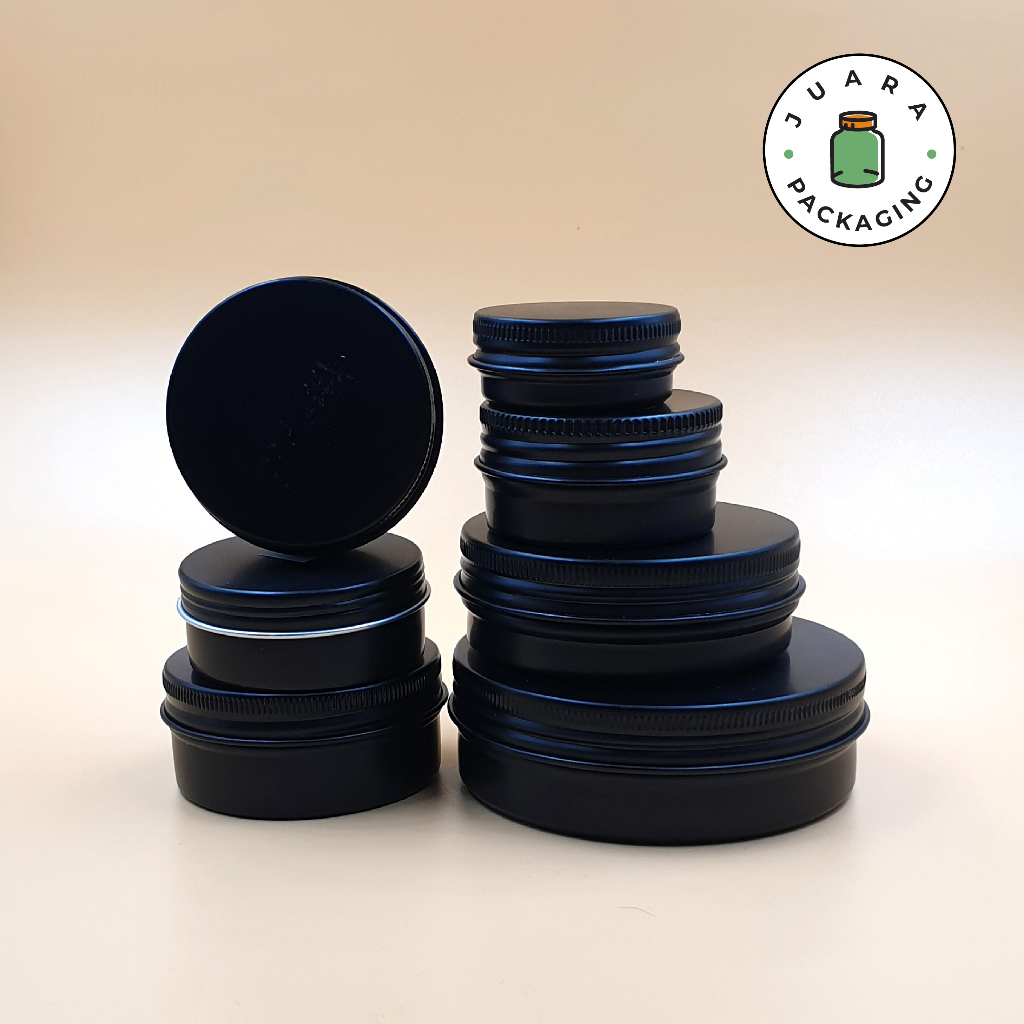 Wadah Aluminium Hitam Doff 15ml 25ml 30ml 50ml 60ml 100ml – Kaleng Jar Kosmetik Serbaguna, Tin Jar H