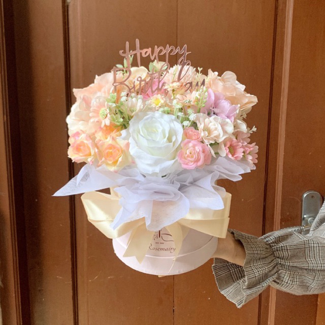 [24 Jam Tanpa PO] BLOOM BOX ROSEMAIRY - Buket Bunga Palsu | Hadiah Kado Ulang Tahun | Money Buket Ua
