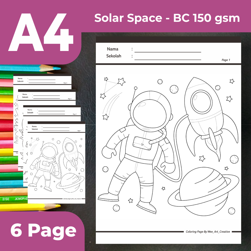 

Coloring Page Solar Space | Kertas Gambar/Mewarnai untuk TK/PAUD Seri Luar Angkasa / Ukuran A4 Bahan Tebal