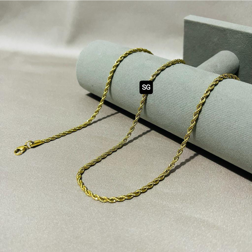 KALUNG TITANIUM PRIA WANITA MODEL TAMBANG SILVER/EMAS/HITAM