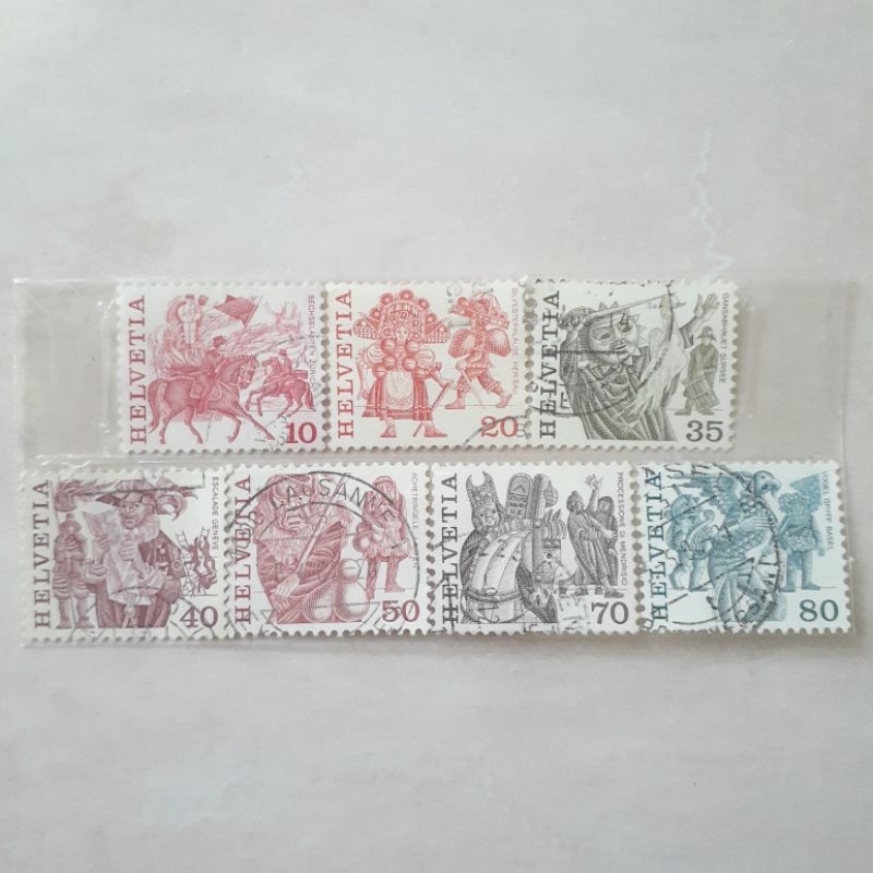 

(A) Perangko Swiss/Switzerland Folk Customs Tahun 1977 set 7pcs