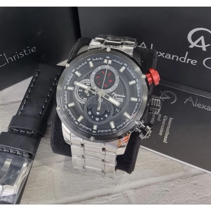 Jam Tangan Pria Original Alexandre Christie AC6239MC Free Strap Kulit