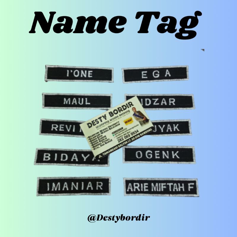 

1HARI JADI Name Tag, bordir nama, bordir logo, bordir tambahan,