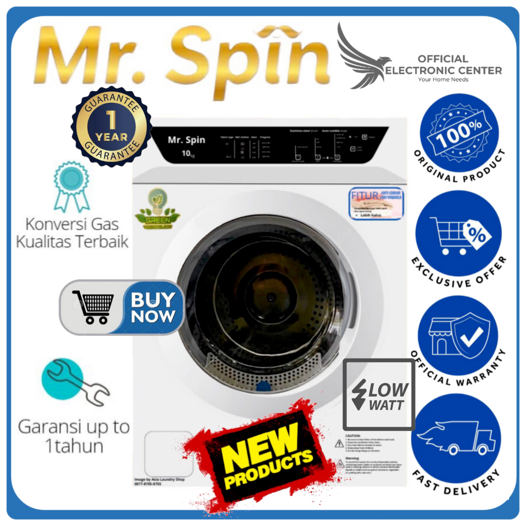 DRYER MR SPIN MS-010 MS010 010 MESIN PENGERING LAUNDRY GAS 10KG SUPER LOW WATT TUMBLER GAS DRYER MRS
