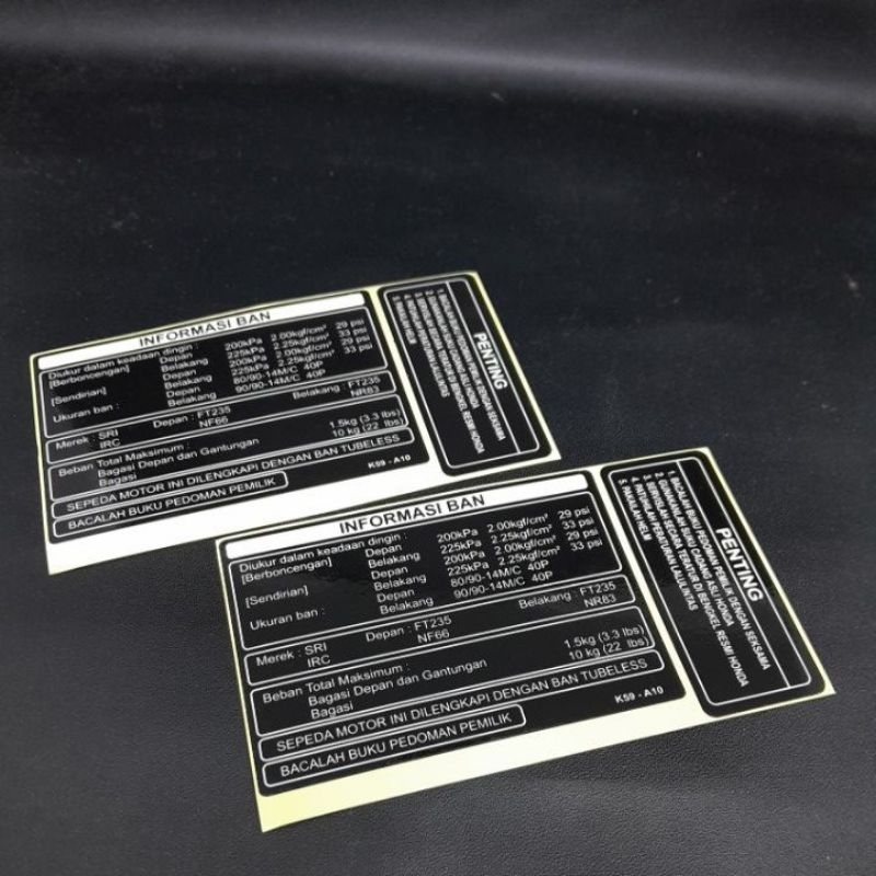 Sticker informasi ban honda